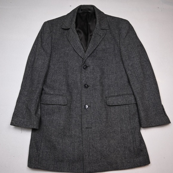 Calvin Klein Mens 40S Medium Tweed Gray Herringbone Wool Tweed Trench Coat